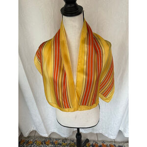 Vintage 1970s Striped Satin Scarf in Mustard Yellow and Burnt Orange | Retro Mod